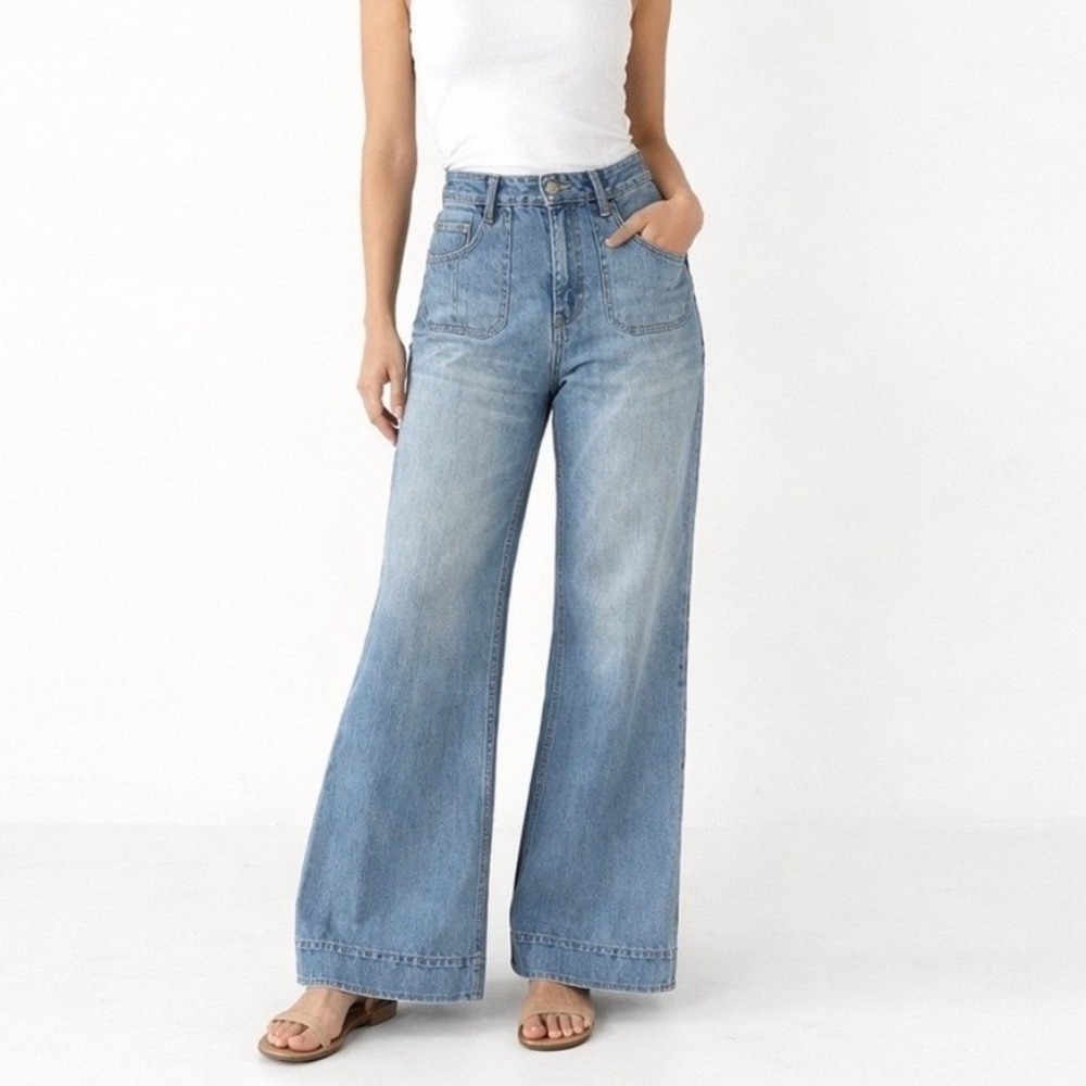 Zimmermann Raie High Waisted Wide Leg Jeans Light Wash Blue Cotton Size 25